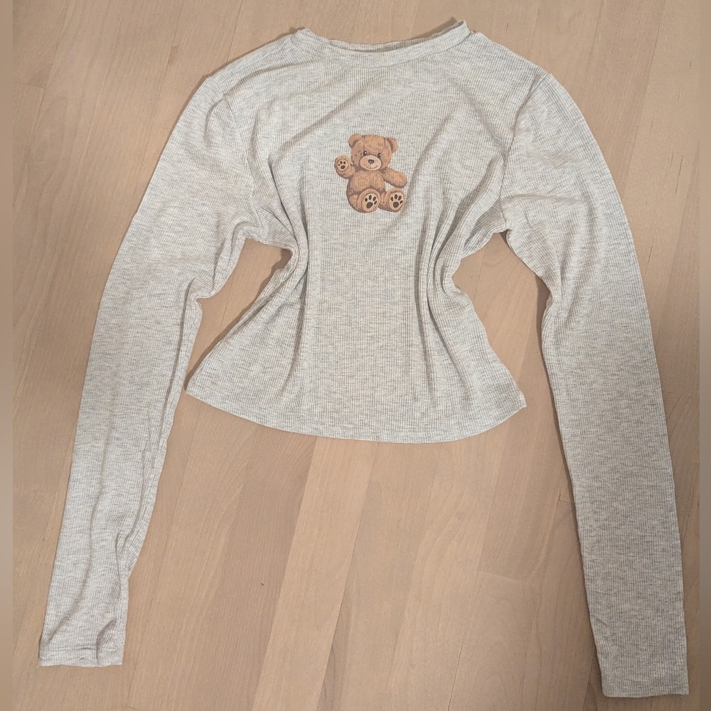 Streetwear Society Light Gray Teddy Bear Crop Top